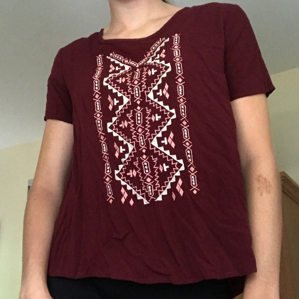 Maroon Tribal Printed T Shirt